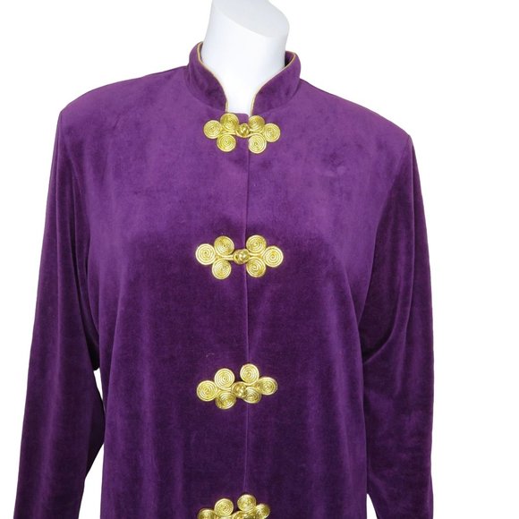 Vintage 80s Ruth Norman for Neiman Marcus Velour Guru Jacket Purple Gold Toggles - Picture 3 of 14